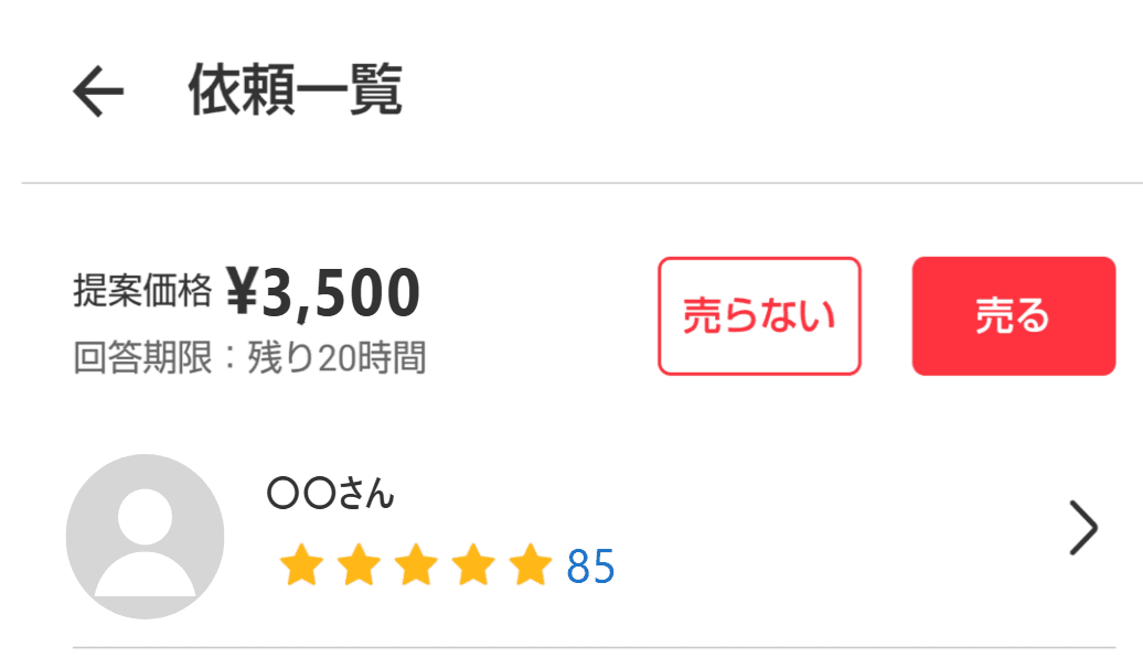 2025年1月ごろの画面の例:依頼一覧(名前・商品・金額などはプライバシー保護のため加工)