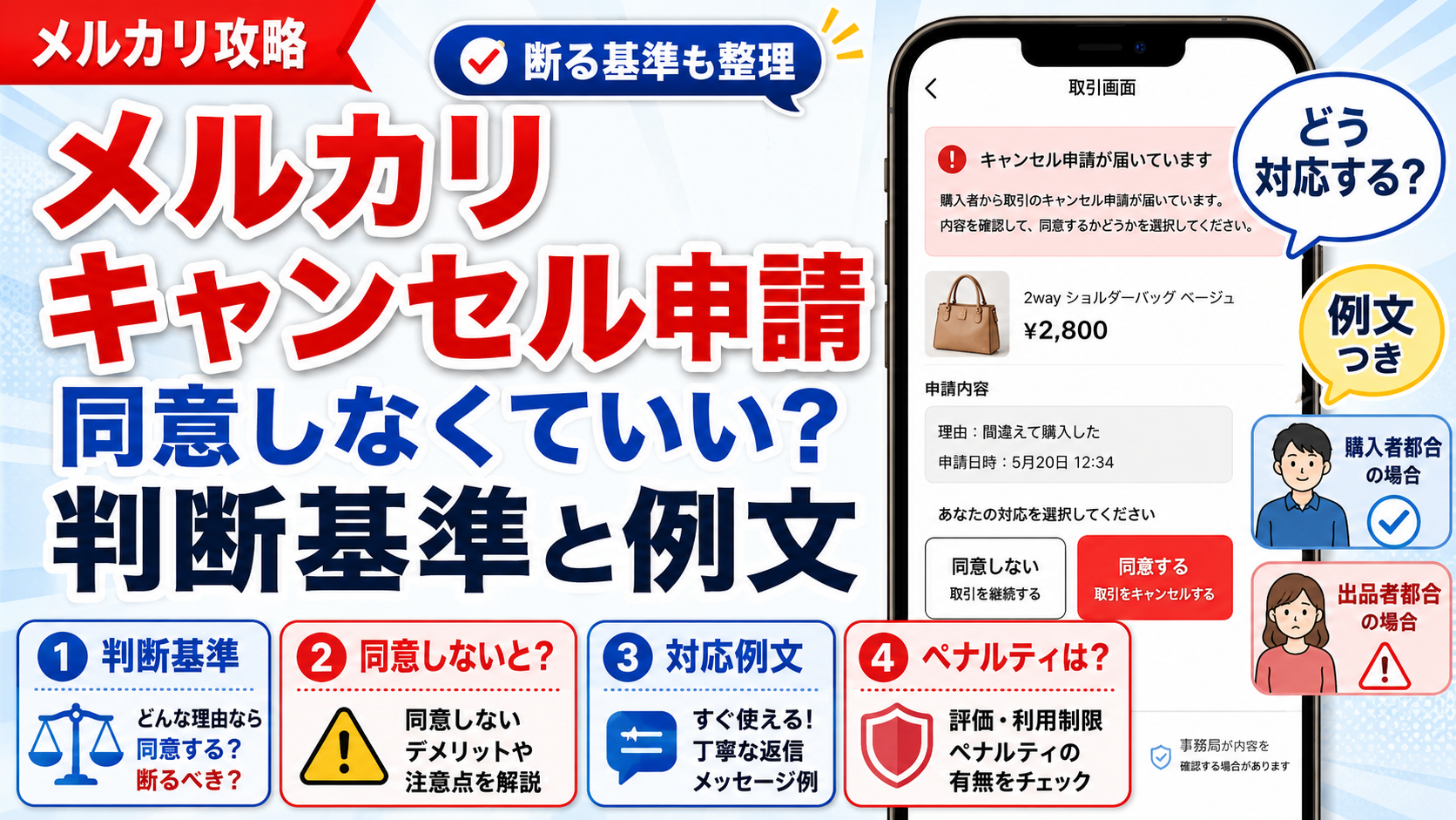 メルカリキャンセル申請｜出品者は同意しなくていい？判断基準と例文
