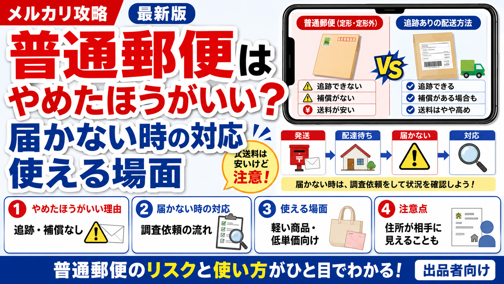 メルカリで普通郵便はやめたほうがいい？届かない時の対応と使える場面