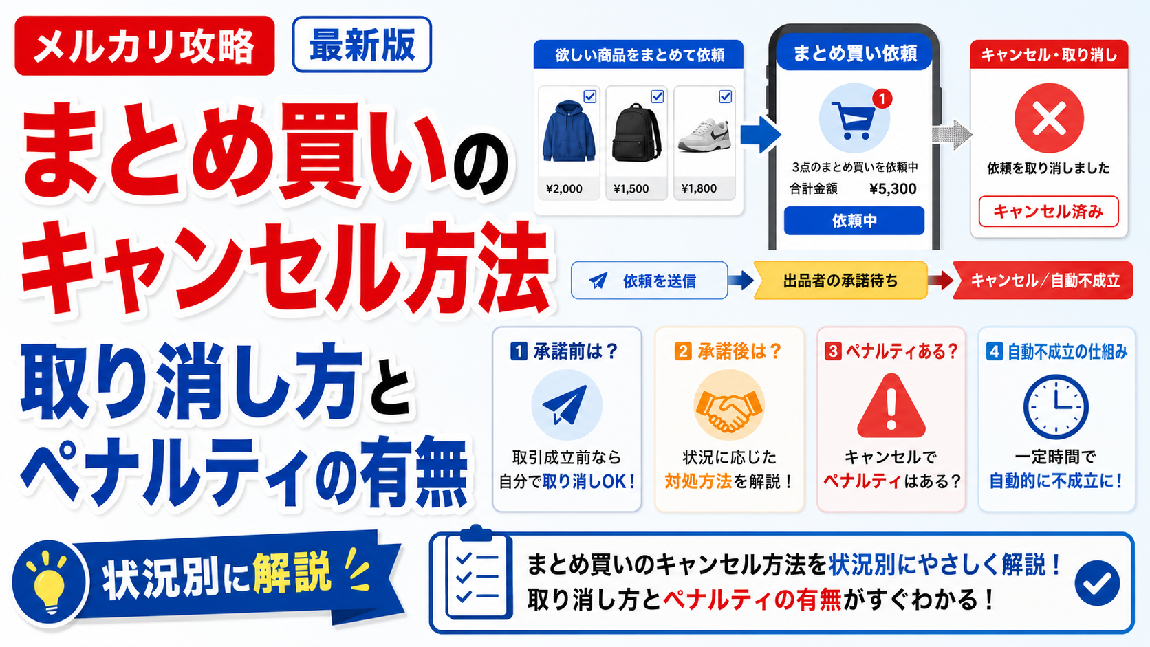 メルカリまとめ買いのキャンセル方法|取り消し方とペナルティの有無 メルカリまとめ買いのキャンセル方法|取り消し方とペナルティの有無