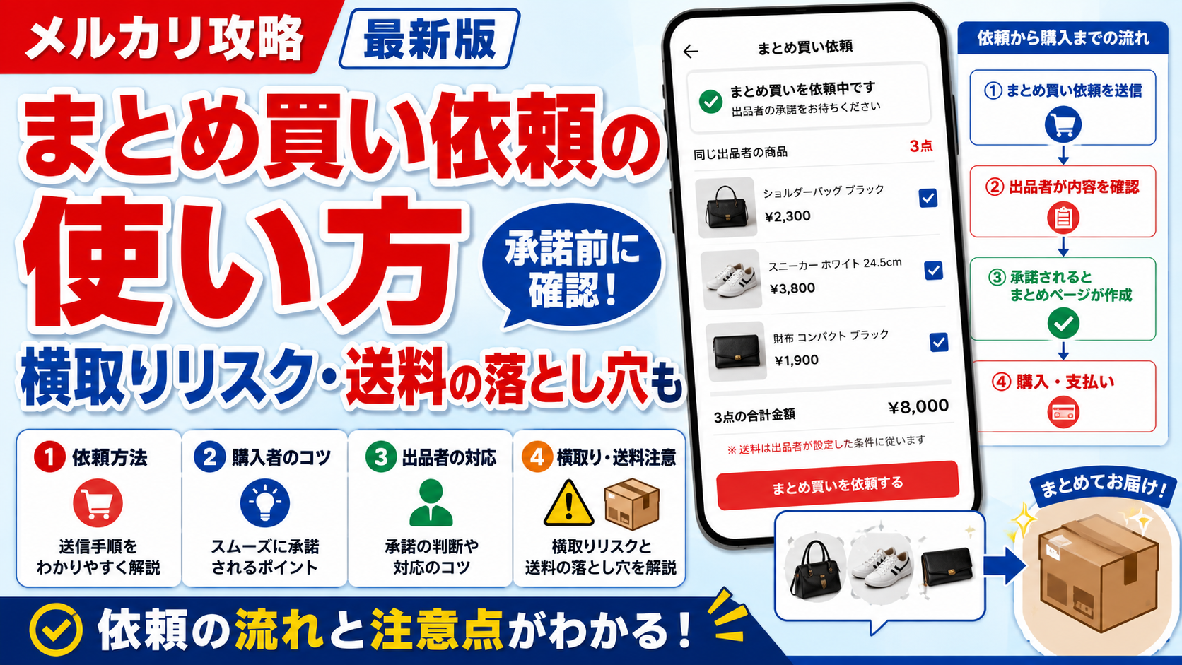 メルカリまとめ買い依頼の使い方|横取りリスク・送料の落とし穴も メルカリまとめ買い依頼の使い方|横取りリスク・送料の落とし穴も