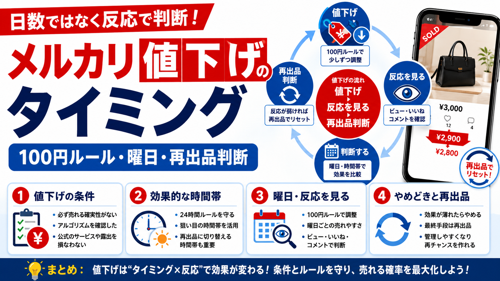メルカリ値下げのタイミングはいつ？100円ルール・時間帯・やめどき